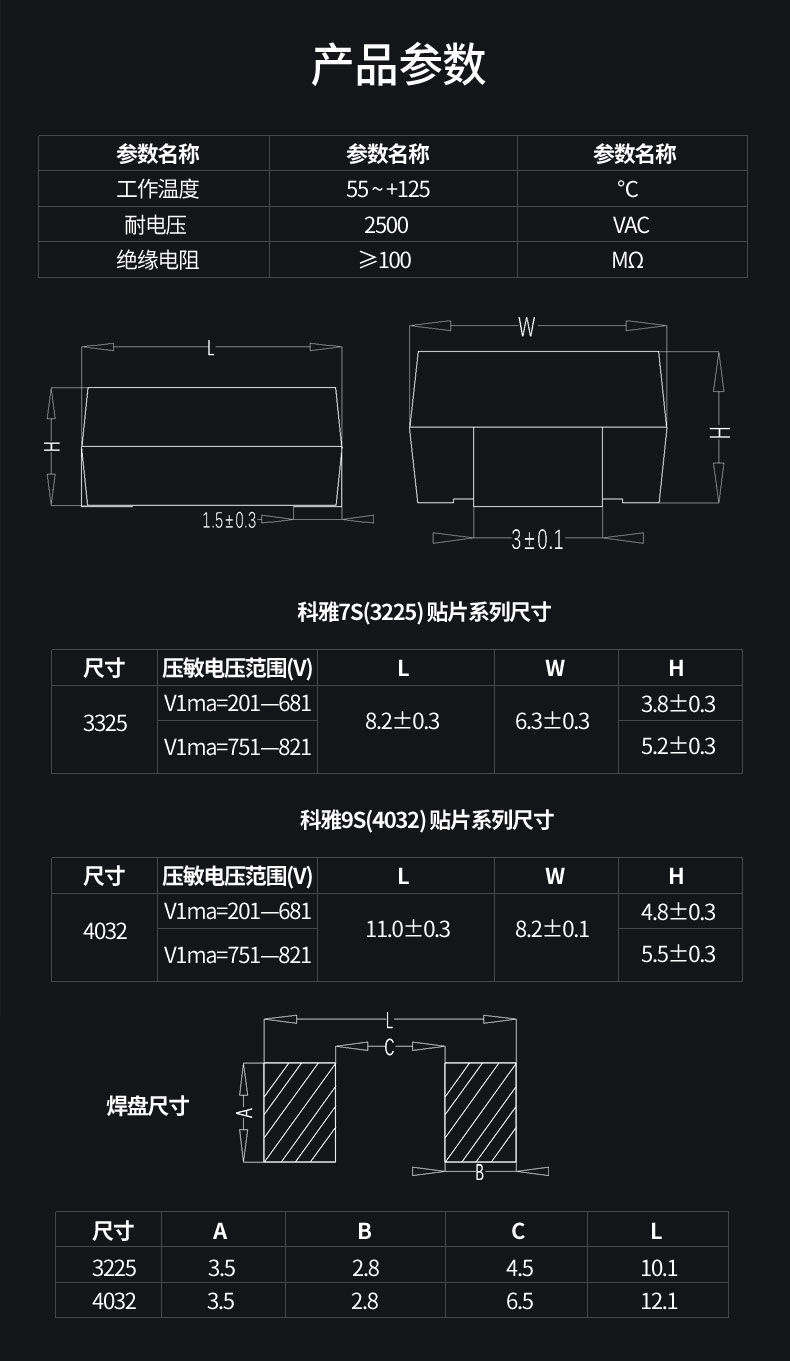 JK-ET貼片壓敏電阻參數(shù)